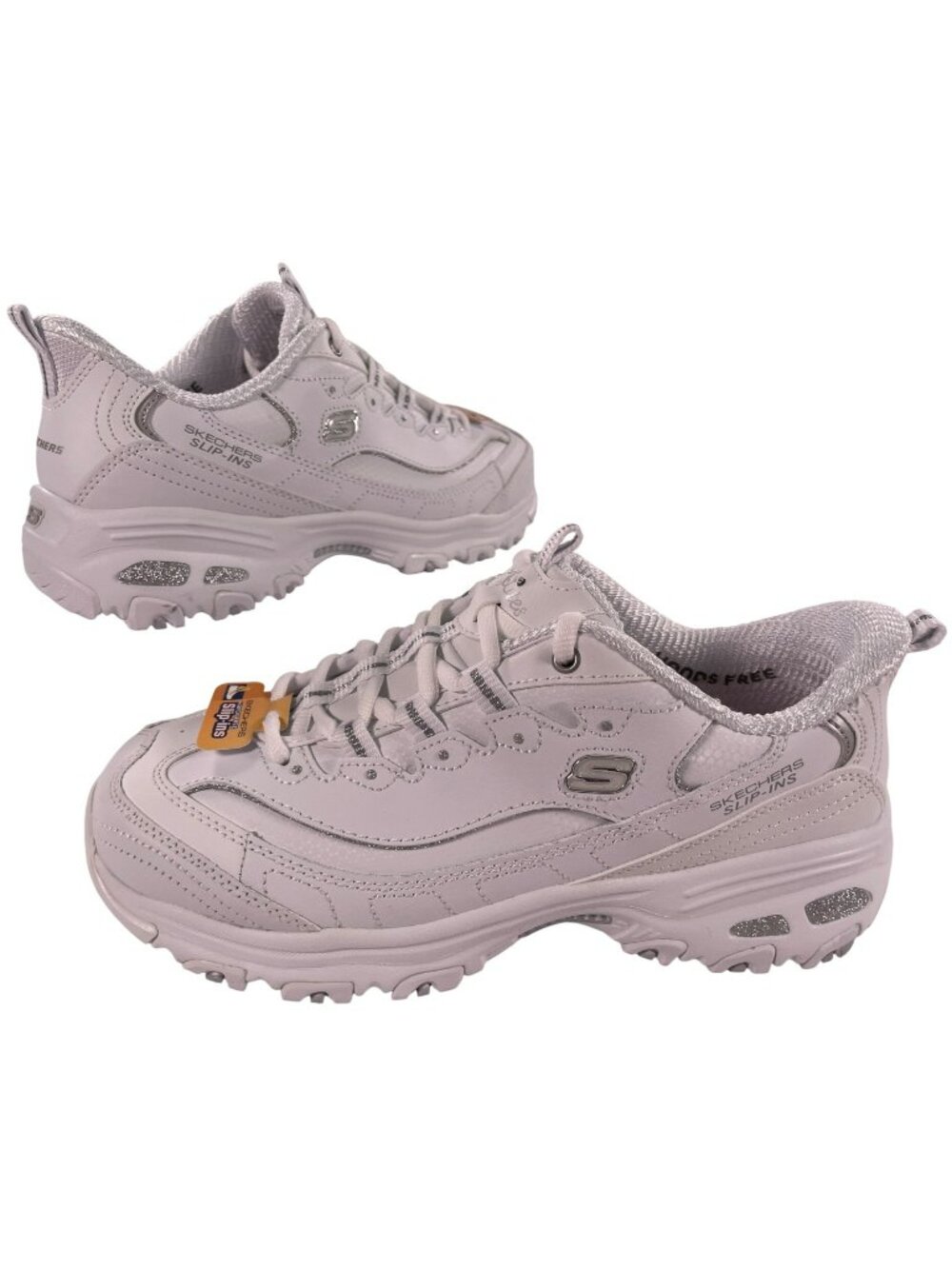 Skechers D'Lites Winning Choice Comfy Slip-Ins White/Silver Women's Size 7.5 NEW
